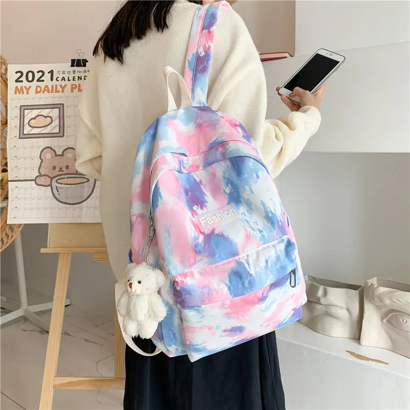 Harajuku Colorful Print Nylon Backpack for Women