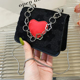Heart Patchwork Women Shoulder Bag Crossbody Messenger Handbag Chain