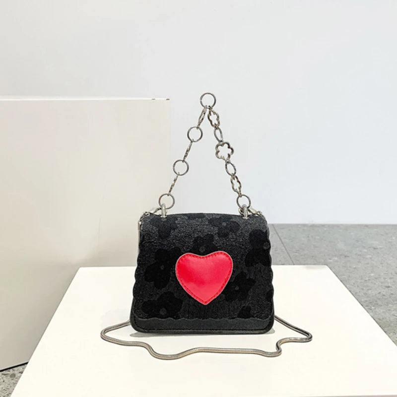 Heart Patchwork Women Shoulder Bag Crossbody Messenger Handbag Chain