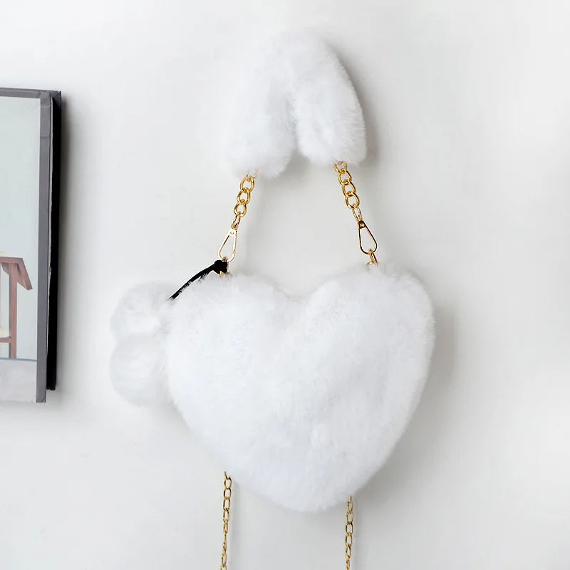 Heart-shaped Women Crossbody Bags Velvet Bag Love Heart Chain Handbags Purse