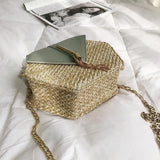 Hexagon Straw+Leather Handbag Summer Rattan Bag