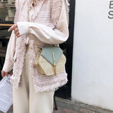 Hexagon Straw+Leather Handbag Summer Rattan Bag