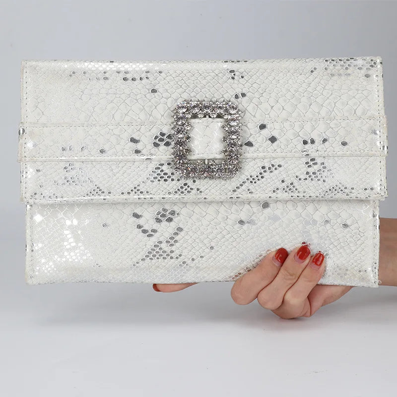Snake Pattern Envelope Dinner Bag Women's Rhinestone Belt