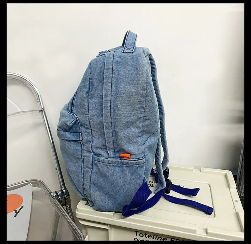 High Women Denim Backpack Casual Travel Bags Vintage School Bags