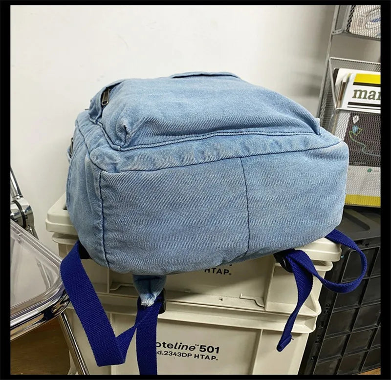 High Women Denim Backpack Casual Travel Bags Vintage School Bags