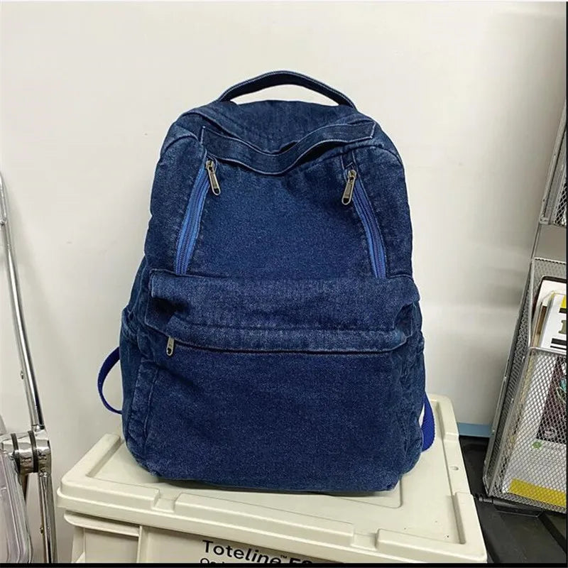 High Women Denim Backpack Casual Travel Bags Vintage School Bags