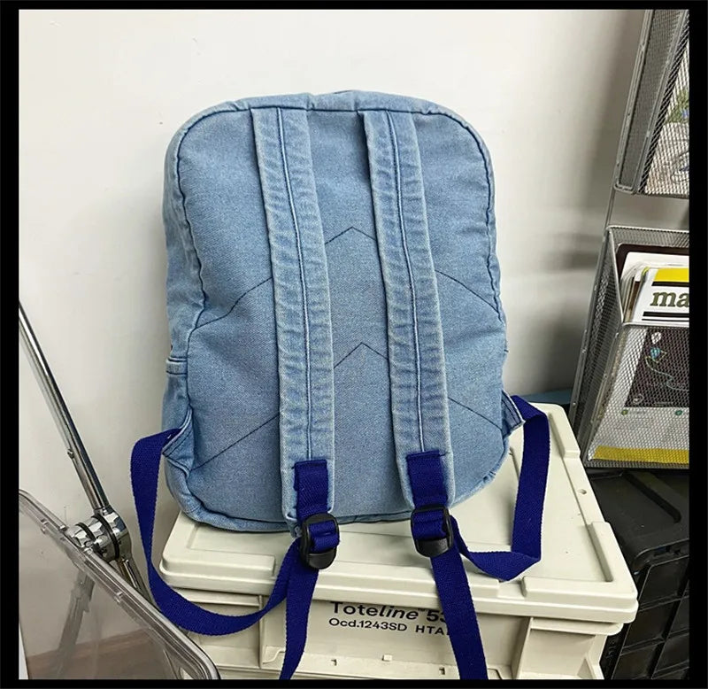 High Women Denim Backpack Casual Travel Bags Vintage School Bags