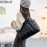 Winter Textured Padded Duffel Bag Plaid Shoulder Bags Nylon Handbags