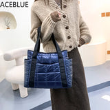 Winter Textured Padded Duffel Bag Plaid Shoulder Bags Nylon Handbags