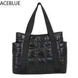 Winter Textured Padded Duffel Bag Plaid Shoulder Bags Nylon Handbags