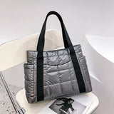 Winter Textured Padded Duffel Bag Plaid Shoulder Bags Nylon Handbags
