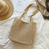 Summer Women's Woven Underarm Bag Bucket Straw Woven Beach Handbag