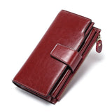 Retro Oil Wax Leather Women Wallet RFID Long Clutch Bag