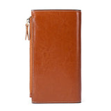 Retro Oil Wax Leather Women Wallet RFID Long Clutch Bag