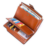 Retro Oil Wax Leather Women Wallet RFID Long Clutch Bag
