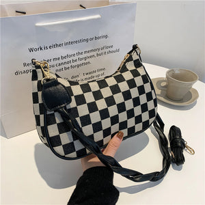 Vintage Plaid/Argyle Pattern Shoulder Bag Women Retro Crossbody Bag