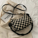 Vintage Plaid/Argyle Pattern Shoulder Bag Women Retro Crossbody Bag