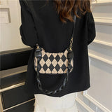 Vintage Plaid/Argyle Pattern Shoulder Bag Women Retro Crossbody Bag
