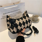 Vintage Plaid/Argyle Pattern Shoulder Bag Women Retro Crossbody Bag