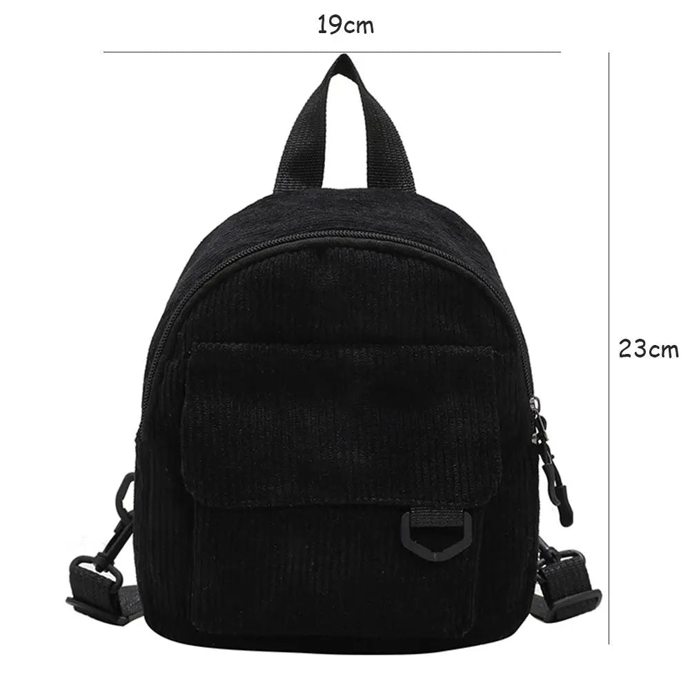 Women Mini Backpack Solid Corduroy Small Backpacks Casual Student Bookbags