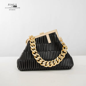 Solid Vintage messenger bag High PU leather Chain handbag