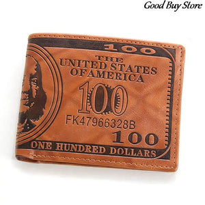 Men's Short Wallet Money Clip Foldable Leather Wallets Brown