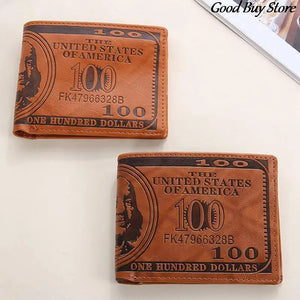 Men's Short Wallet Money Clip Foldable Leather Wallets Brown