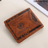 Men's Short Wallet Money Clip Foldable Leather Wallets Brown