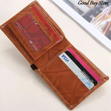 Men's Short Wallet Money Clip Foldable Leather Wallets Brown