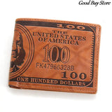 Men's Short Wallet Money Clip Foldable Leather Wallets Brown