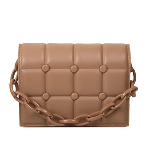 Quilted Plaid Flap Bag Soft PU Leather Shoulder Bag Chain Crossbody Clutch