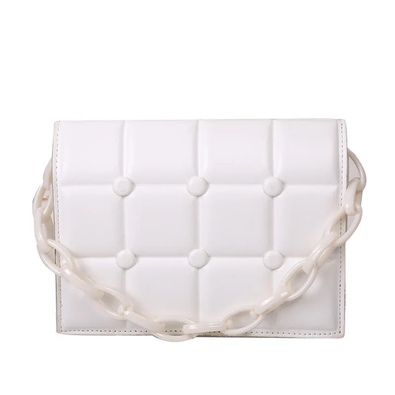 Quilted Plaid Flap Bag Soft PU Leather Shoulder Bag Chain Crossbody Clutch