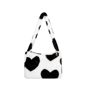 Plush Flower Pattern Shoulder Bag - Faux Fur Handbag