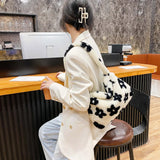 Women Plush Flower Pattern Shoulder Bags Faux Fur Handbag