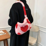 Plush Flower Pattern Shoulder Bag - Faux Fur Handbag