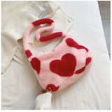 Plush Flower Pattern Shoulder Bag - Faux Fur Handbag