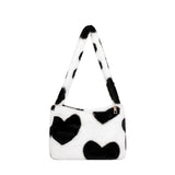 Plush Flower Pattern Shoulder Bag - Faux Fur Handbag