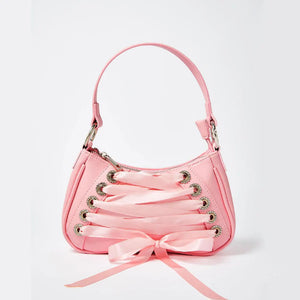 Sweet Pink Ribbon Cross Tied Gothic Style Lolita Handbag Purse