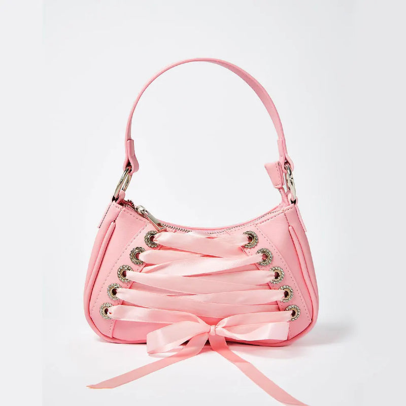 Sweet Pink Ribbon Cross Tied Gothic Style Lolita Handbag Purse