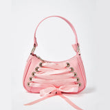 Sweet Pink Ribbon Cross Tied Gothic Style Lolita Handbag Purse