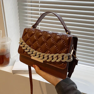 Quilted Plaid Shoulder Bag Chain Square Crossbody Messenger Bag
