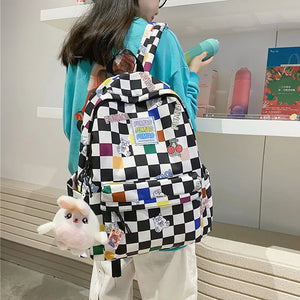Plaid Women Backpack Harajuku Schoolbag Travel Backpacks