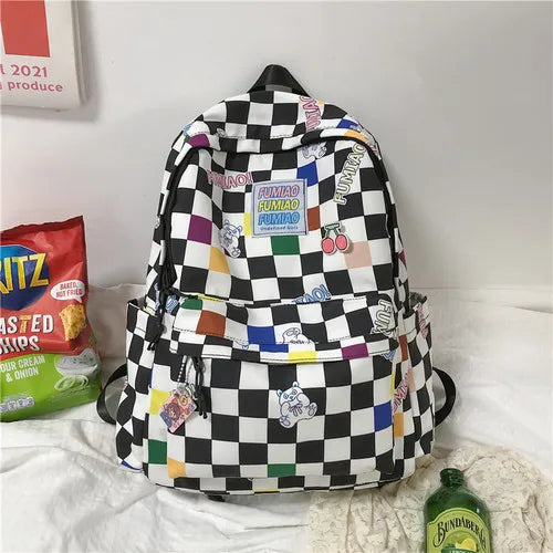 Plaid Women Backpack Harajuku Schoolbag Travel Backpacks