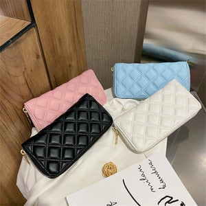 PU Leather Handbag Solid Lingge Pattern Women's Travel Wallet