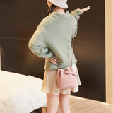 PU Leather Bucket Bag Ladies Shoulder Bag Solid Drawstring Bag