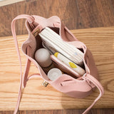 PU Leather Bucket Bag Ladies Shoulder Bag Solid Drawstring Bag