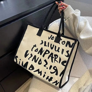 Vintage Print Women Handbag Canvas Shopping Bag Large Capacity