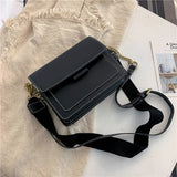 PU Leather Wide Shoulder Strap Cross Bag with Chain