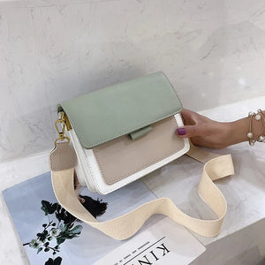 PU Leather Wide Shoulder Strap Cross Bag with Chain