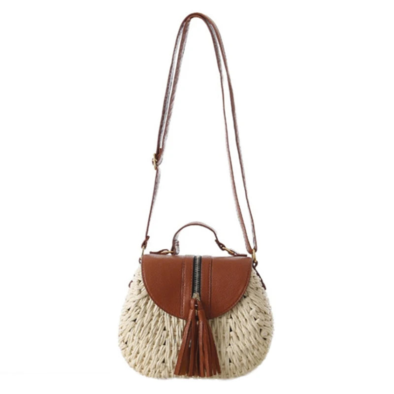 Bohemian Straw Beach Shoulder Bags with Tassel